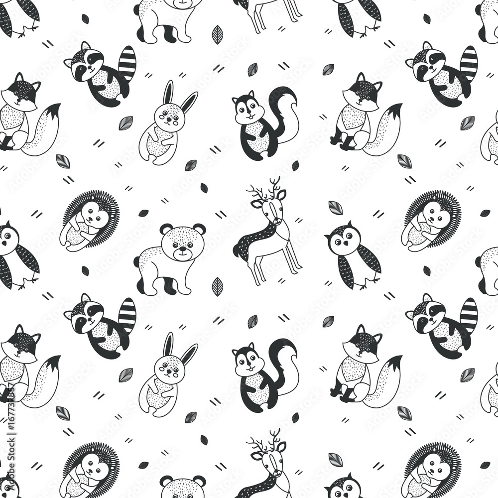black and white wild animals pattern over white background vector illustration