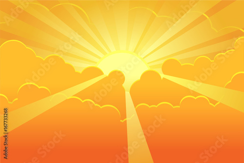 Orange sky with sunrays vector image