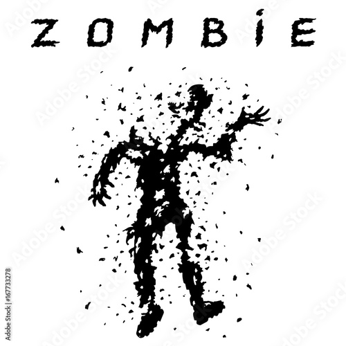 Shooting a zombie from a machine gun. Vector illustration.