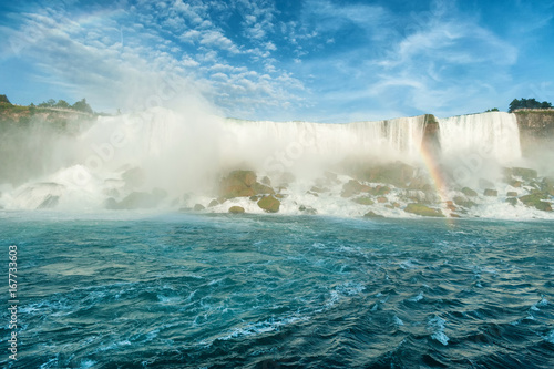 Majestic view on the Niagara Falls US side from the water