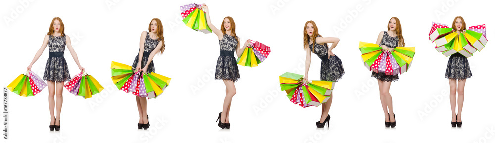 Woman with shopping bags isolated on white Woman with shopping bags isolated on white