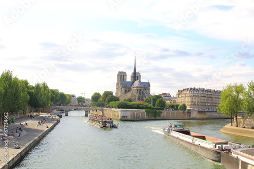 Notre Dame Cathedral with Paris cityscape panorama