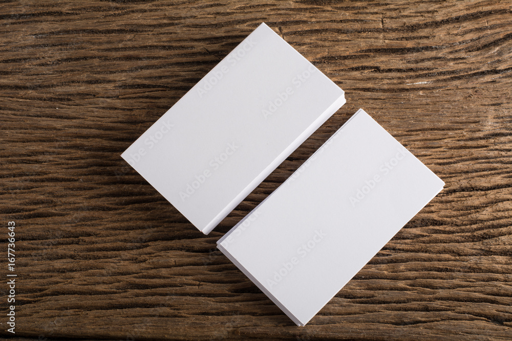Blank white Business card presentation of Corporate identity on wood background Blank white Business card presentation of Corporate identity on wood background
