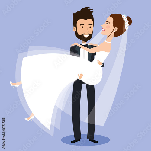 groom carrying bride holding her in his arms love and wedding day vector illustration