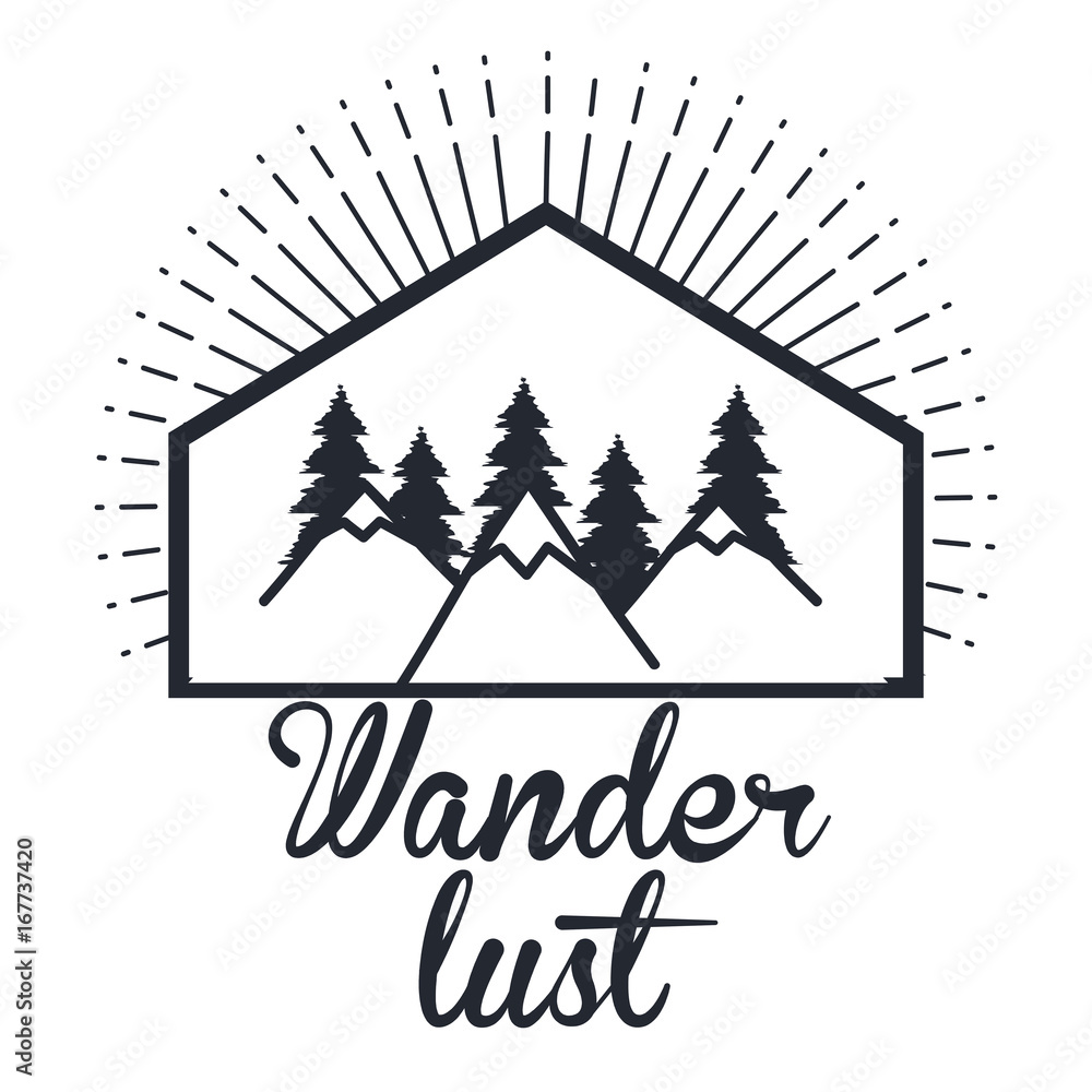 wanderlust hand drawn mountain adventure label nature vector illustration