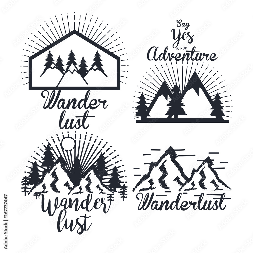 Fototapeta premium journey label set travel explore adventure symbol lettering vector illustration