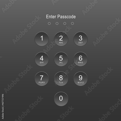 Enter passcode interface for telephone mobile numbers for Lock Screen, Login page, Enter Passcode, User call, Application Loading, Text Messages and phone device in dark Grey color.