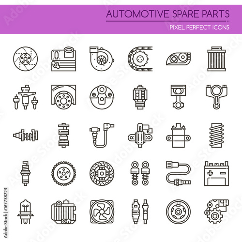 Automotive Spare Part Elements , Thin Line and Pixel Perfect Icons.