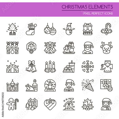 Christmas Elements , Thin Line and Pixel Perfect Icons.