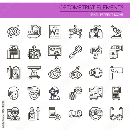 Optometrist Elements , Thin Line and Pixel Perfect Icons.