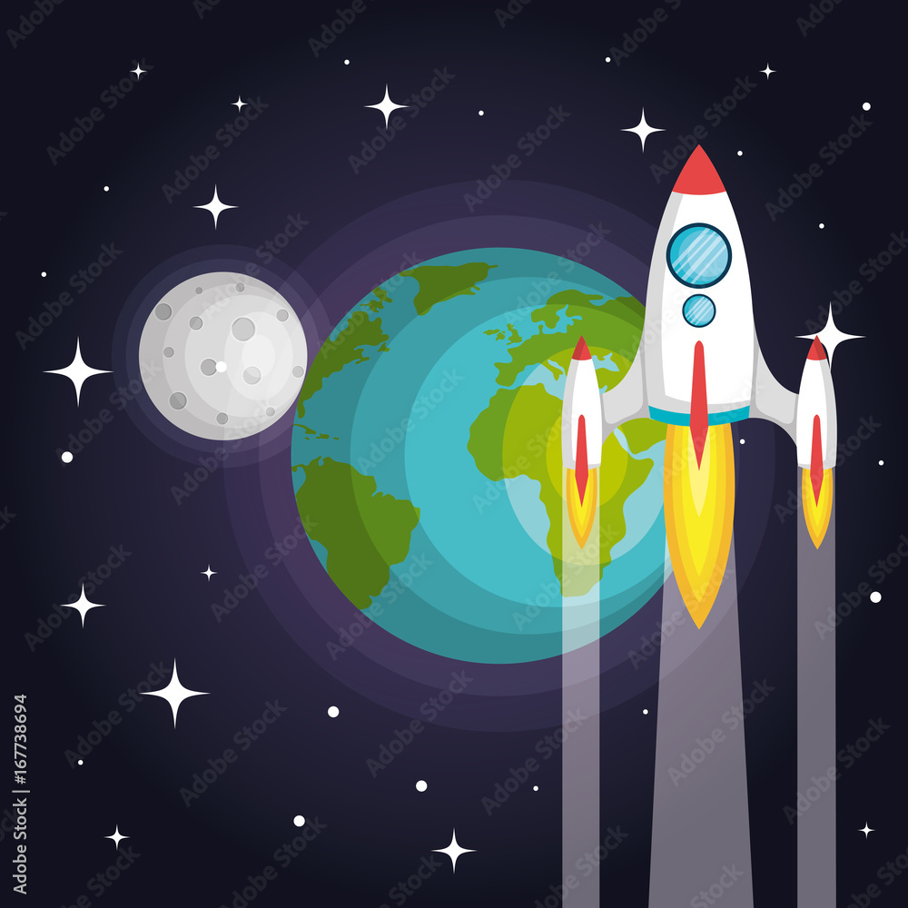 rocket spaceship planet earth to the moon vector illustration