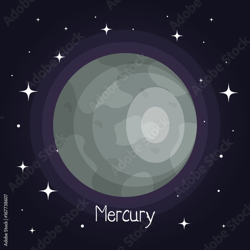 mercury planet in space with stars shiny cartoon style vector illustration
