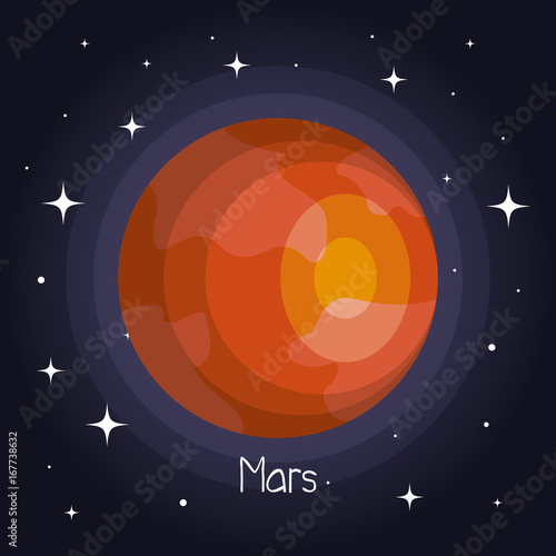 mars planet in space with stars shiny cartoon style vector illustration
