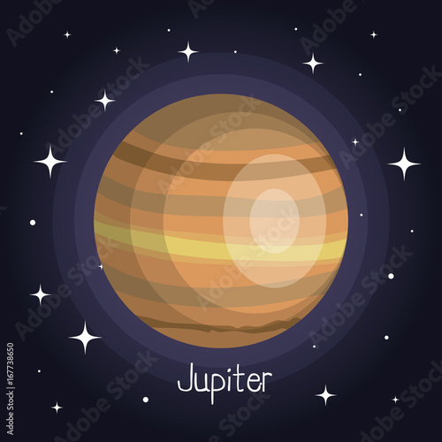jupiter planet in space with stars shiny cartoon style vector illustration