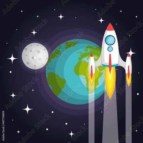 rocket spaceship planet earth to the moon vector illustration