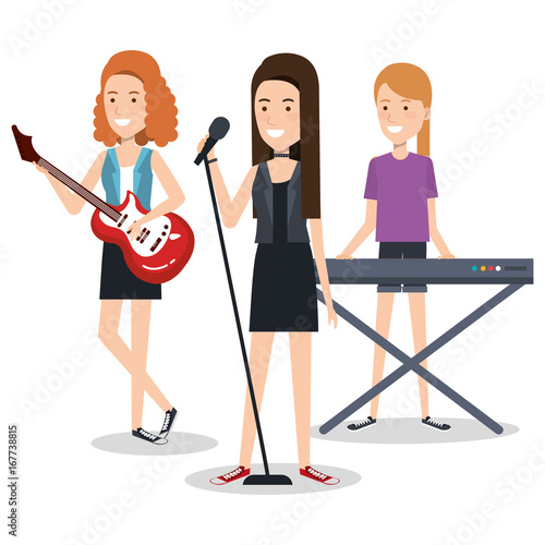 band of musicians girls playing musical instruments vector illustration