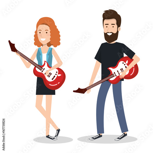 couple musicians playing musical instruments vector illustration