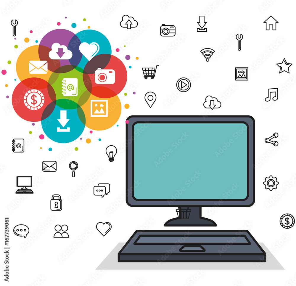 computer web and social media icons elements vector illustration computer web and social media icons elements vector illustration
