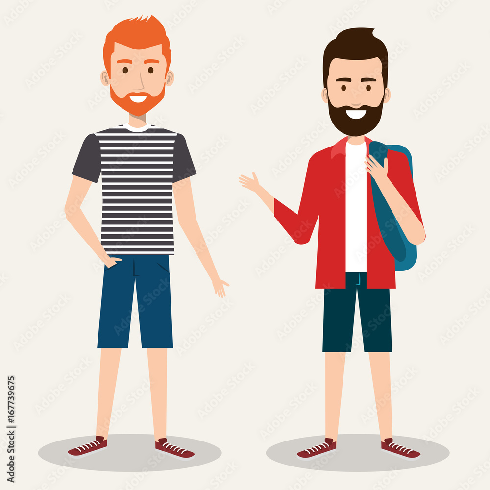 two friendly man students friends together young vector illustration