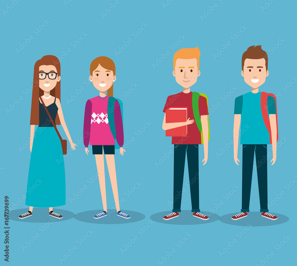 group of happy students with book backpacks characters vector illustration group of happy students with book backpacks characters vector illustration