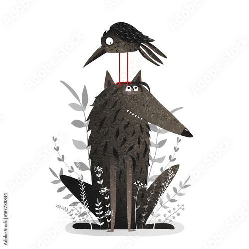 Black Wolf and Crow