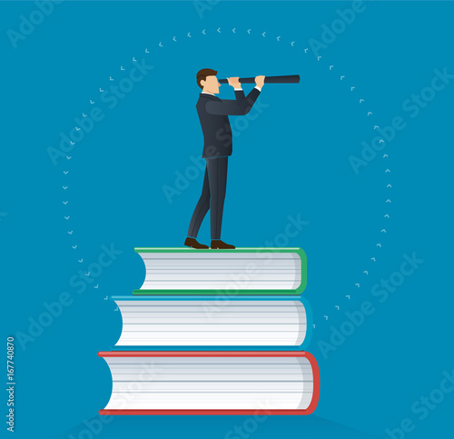 businessman using a telescope on books icon design vector illustration, education concepts  