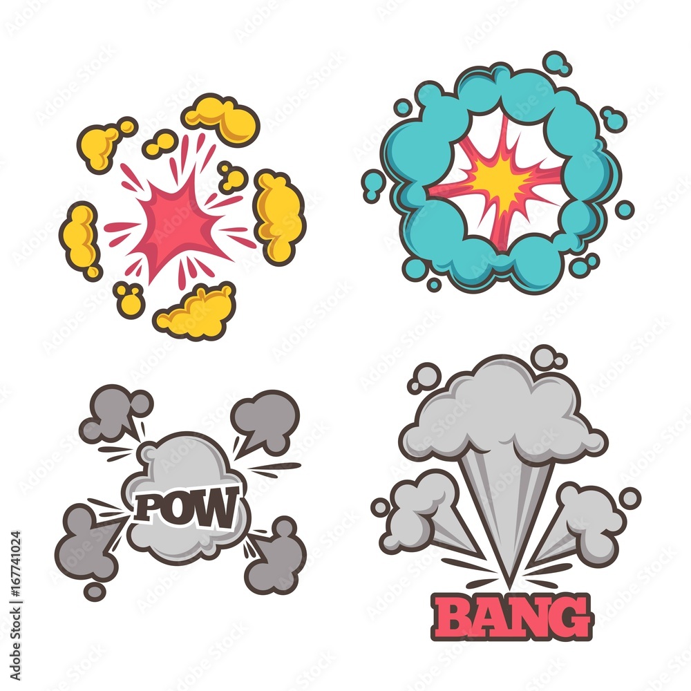Bang cartoon effect with small explosion and clouds of dust