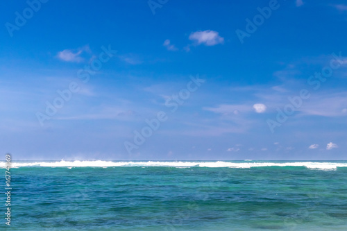 Ocean tropical landscape. Travel concept, blue sky. Bali island, Indonesia.