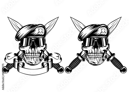 Skull in beret and daggers