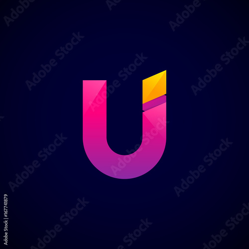 Letter U Modern glossy logo, Vector abstract origami, Digital, Technology, Media for your Corporate identity