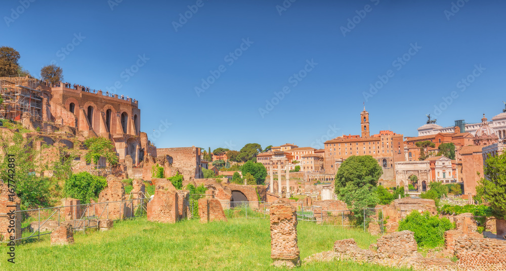 Archaeological and historical objects in Rome, united by the name - Roman Forum. Roman Forum and Palatine Hill.(Foro Romano e Palatino).