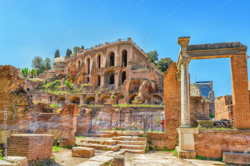Archaeological and historical objects in Rome, united by the name - Roman Forum and Palatine Hill. Temple of Vesta. (Tempio di Vesta).