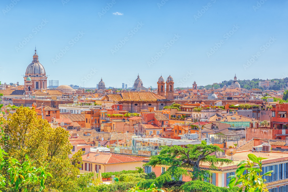 Beautiful landscape view of Rome, or his called Eternal City from Terrazza del Pincio. Italy.