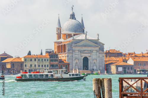 A view of the island of Giudecca, located opposite mail island Venice. Church of Redentore- San Giorgio Maggiore (Chiesa di San Giorgio Maggiore).Italy.