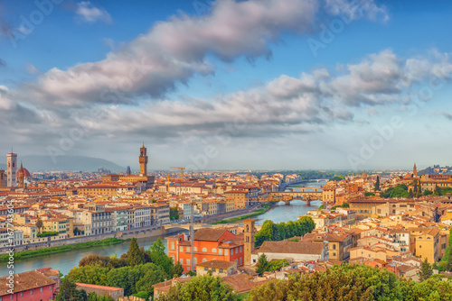 Beautiful landscape above, panorama on historical view of the Florence from  Piazzale Michelangelo point. Morning time. © BRIAN_KINNEY