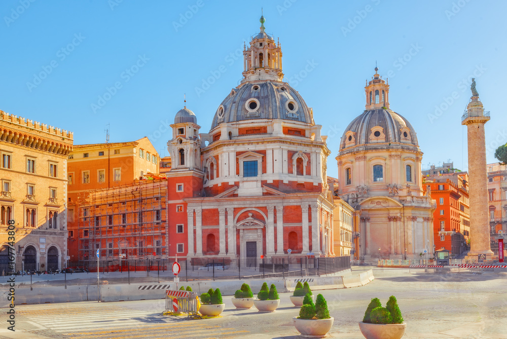  Rome- one of the  most beautiful cities in the world. Piazza Foro Traiano. View on Church SS Nome di Maria,Santa Maria di Loreto, andi Palazzo Valentini.