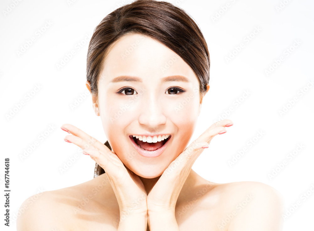 closeup beautiful young woman with clean face closeup beautiful young woman with clean face