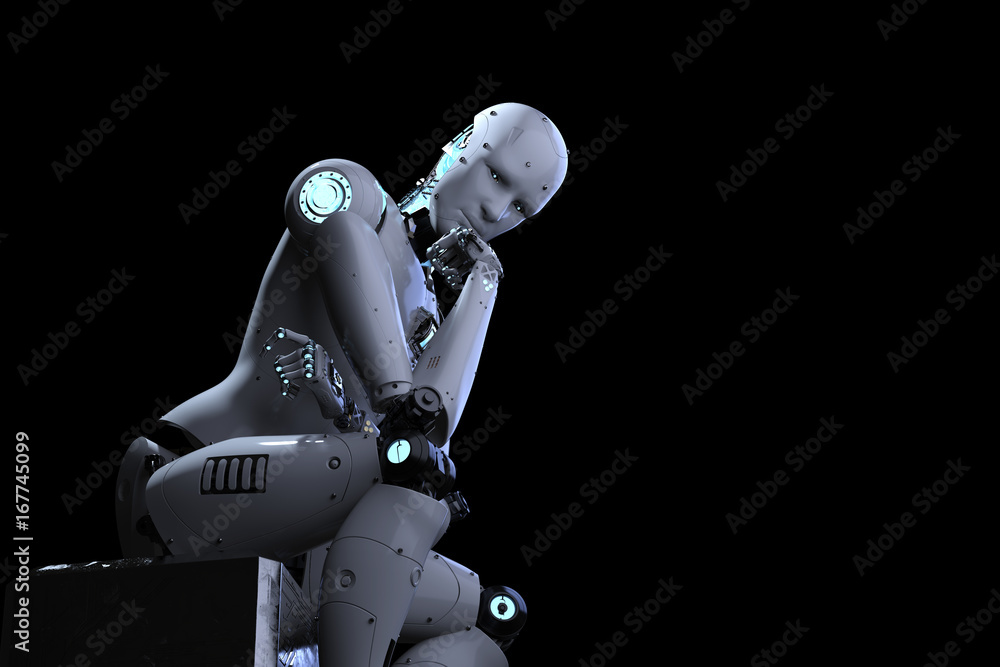 robot sit down and thinking robot sit down and thinking