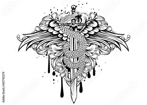 sword wings snake patterns