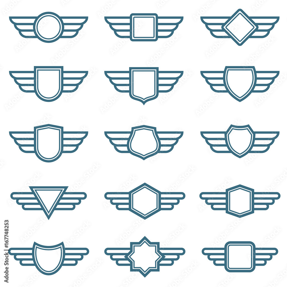 Wing Labels Eagle wings army vector badges. Aviation wing labels. Winged pilot ...
