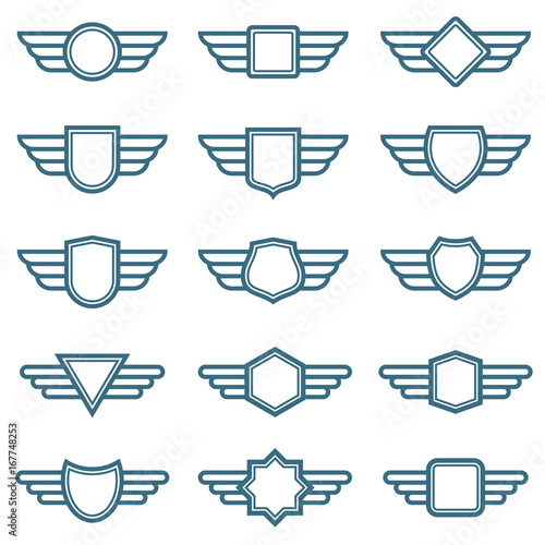 Eagle wings army vector badges. Aviation wing labels. Winged pilot emblems