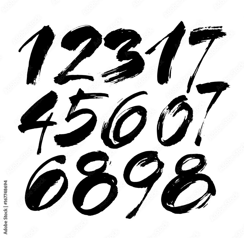 vector set of calligraphic acrylic or ink numbers, brush lettering vector set of calligraphic acrylic or ink numbers, brush lettering