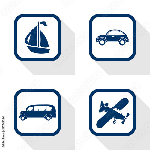 flat design icons travel set - car, bus, boat, airplane