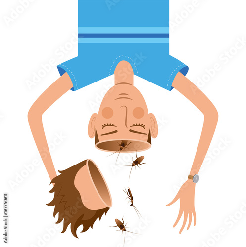 Debug clear your brain head cockroaches bugs garbage carttoon illustration
