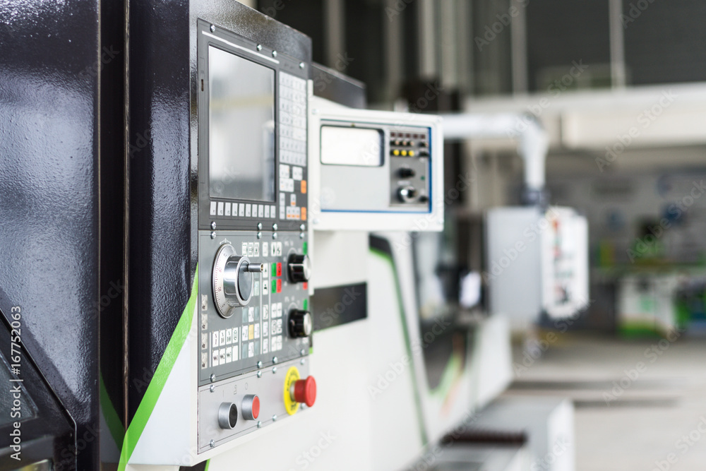 CNC machine control panel. CNC machine control panel.