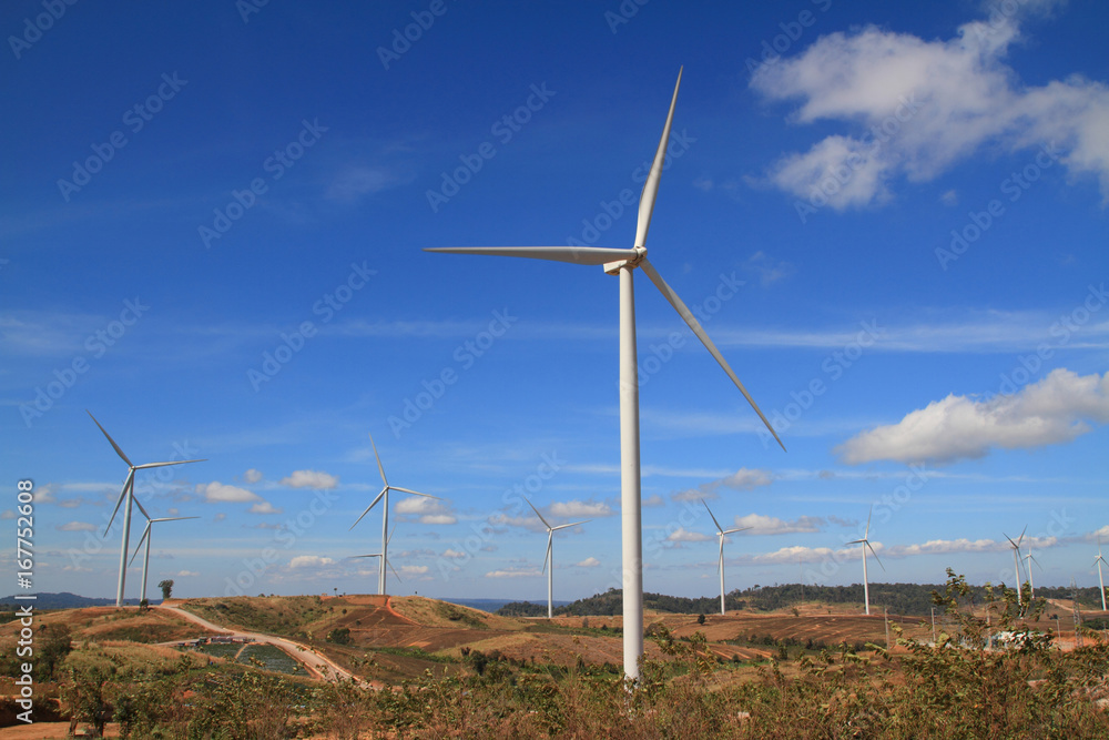 landscape turbine on mountain and bue sky background