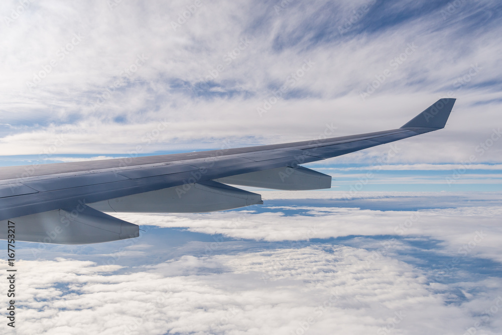 Obraz premium Aerial view of cloud blue sky View from airplane window