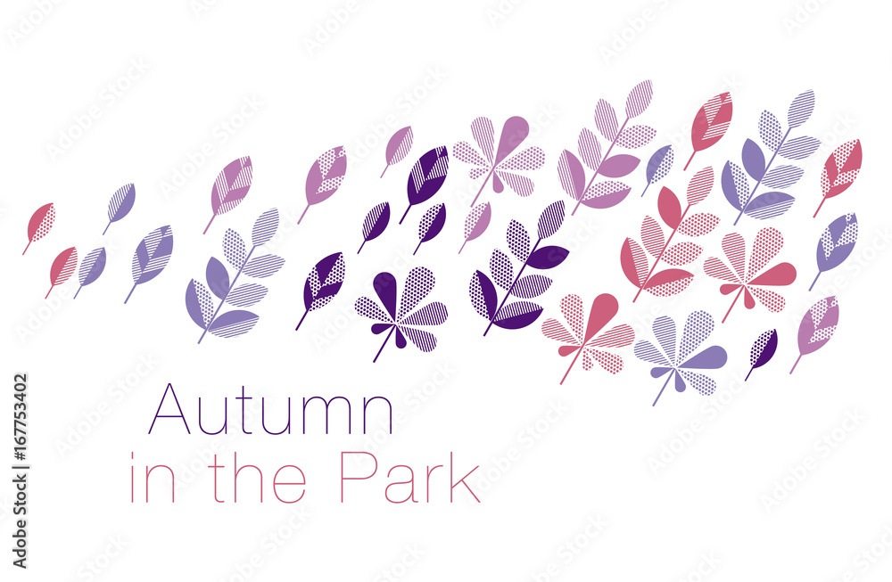 abstract geometry style vector autumn illustration. purple and violet color decorative leaves for surface design, card, invitation, header