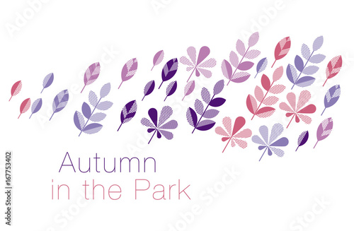 abstract geometry style vector autumn illustration. purple and violet color decorative leaves for surface design, card, invitation, header
