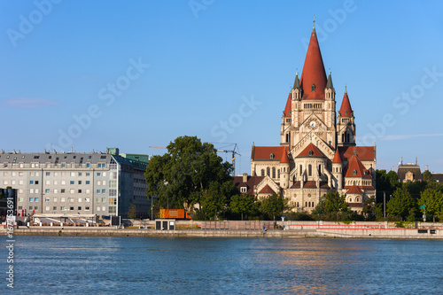 Austria, city of Vienna, Saint Francis of Assisi Church from 1910 at Danube River.